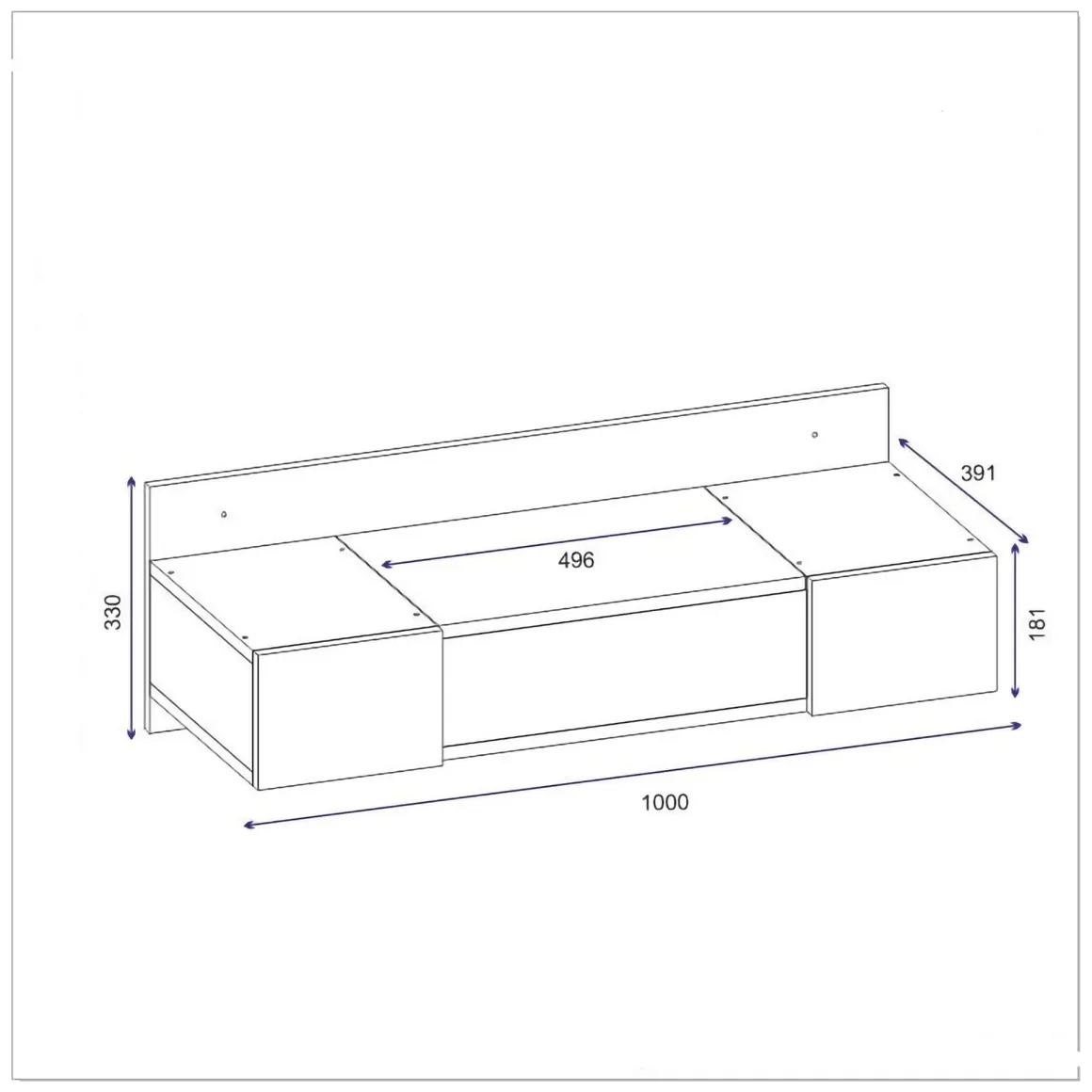 Toeletta Nero Specchio Incluso 3 Ante 100x39x33h cm, Materiale Piano in Legno Nobilitato - Selci