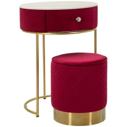 Toeletta Rosso oro un Cassetto Rivestimento in Velluto Trapuntato 52x52x70h cm, Materiale Struttura in Metallo - Mbale
