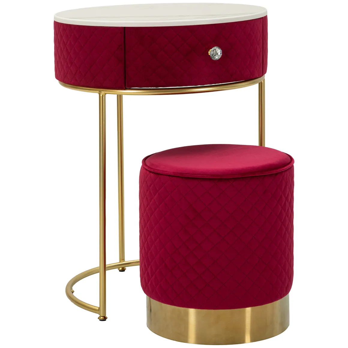 Toeletta Rosso oro un Cassetto Rivestimento in Velluto Trapuntato 52x52x70h cm, Materiale Struttura in Metallo - Mbale