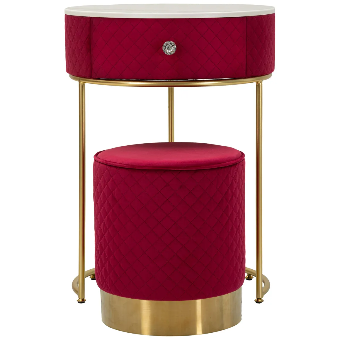 Toeletta Rosso oro un Cassetto Rivestimento in Velluto Trapuntato 52x52x70h cm, Materiale Struttura in Metallo - Mbale