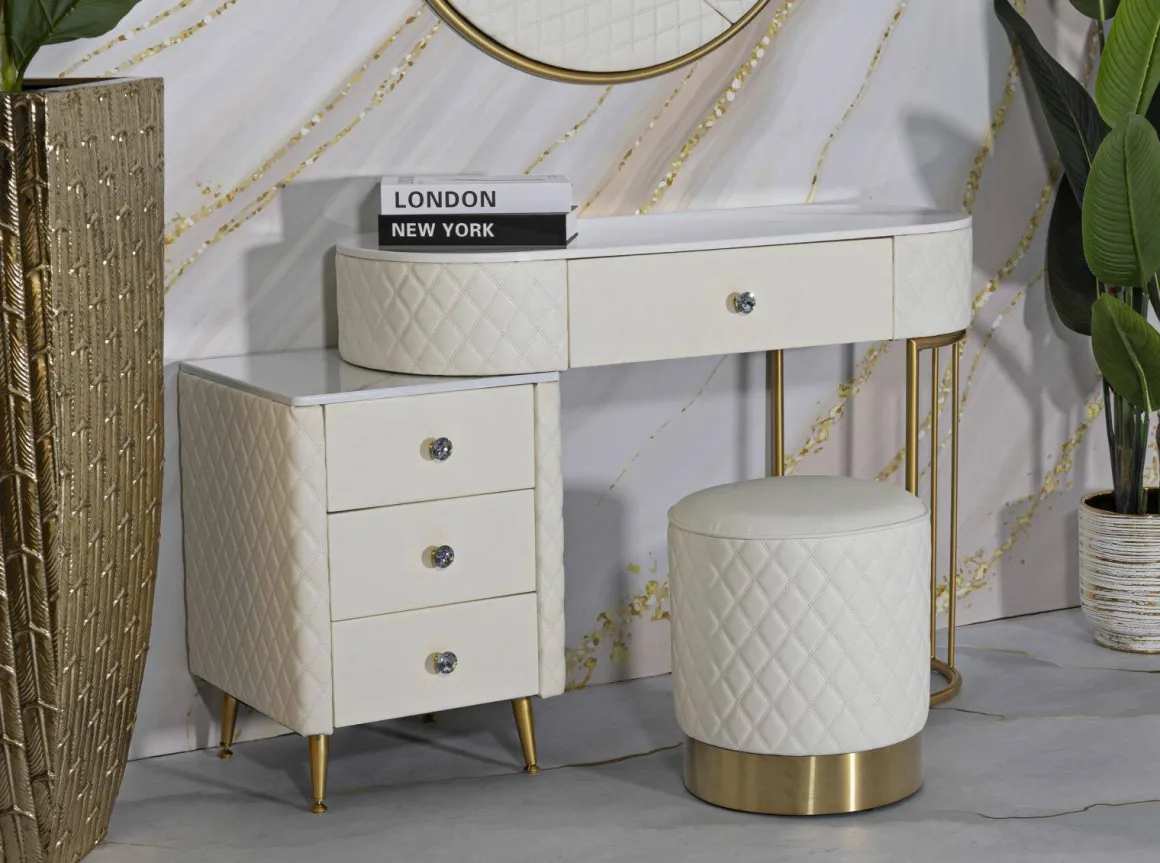 Toeletta shabby elegante 120x40x75h cm bianco e oro - Guidobono