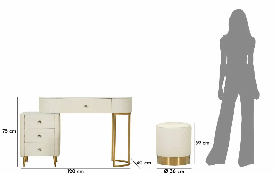 Toeletta shabby elegante 120x40x75h cm bianco e oro - Guidobono