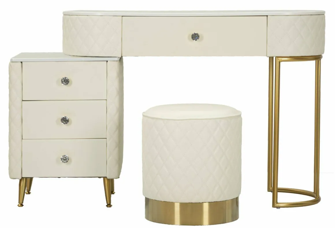 Toeletta shabby elegante 120x40x75h cm bianco e oro - Guidobono