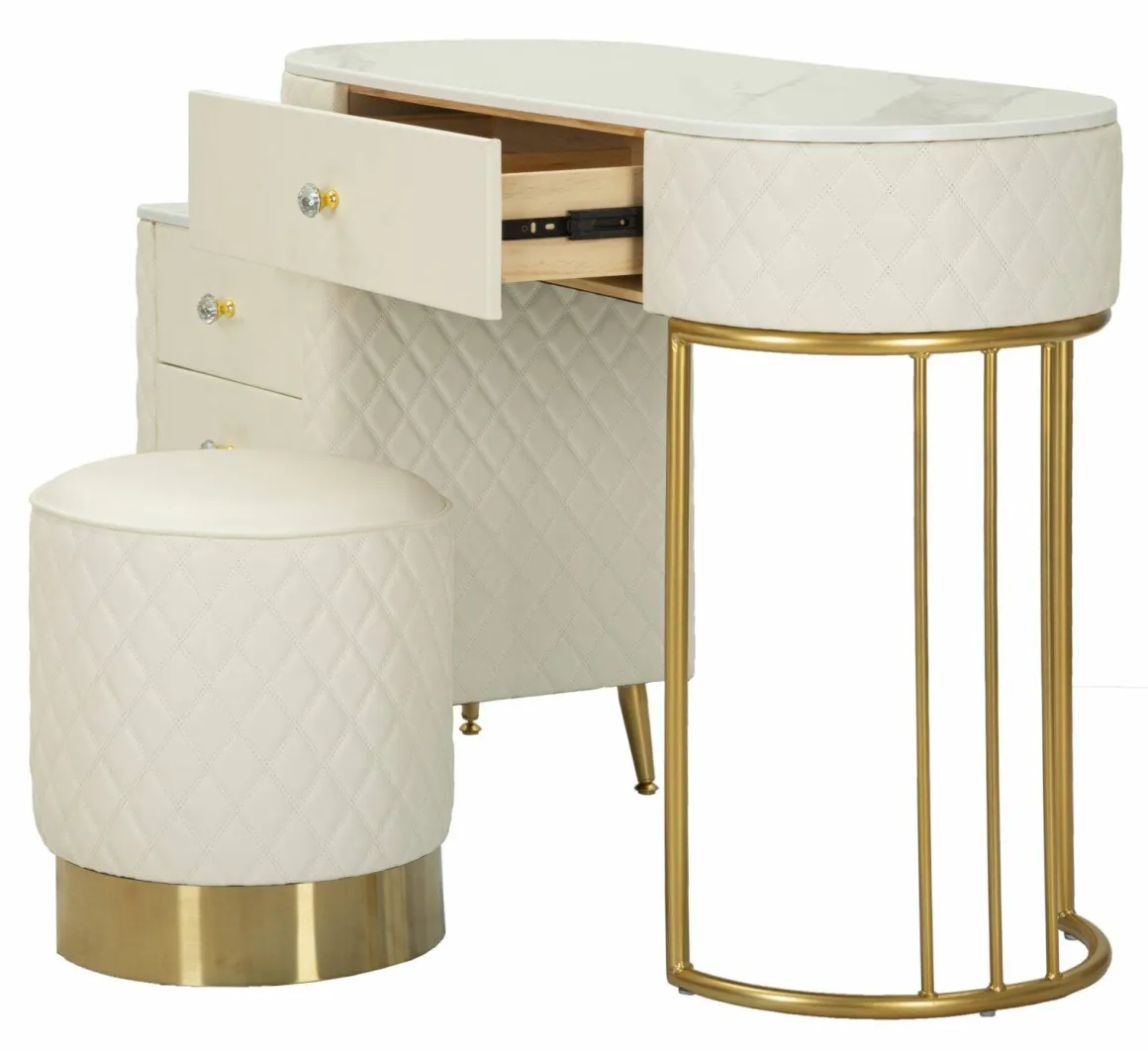 Toeletta shabby elegante 120x40x75h cm bianco e oro - Guidobono