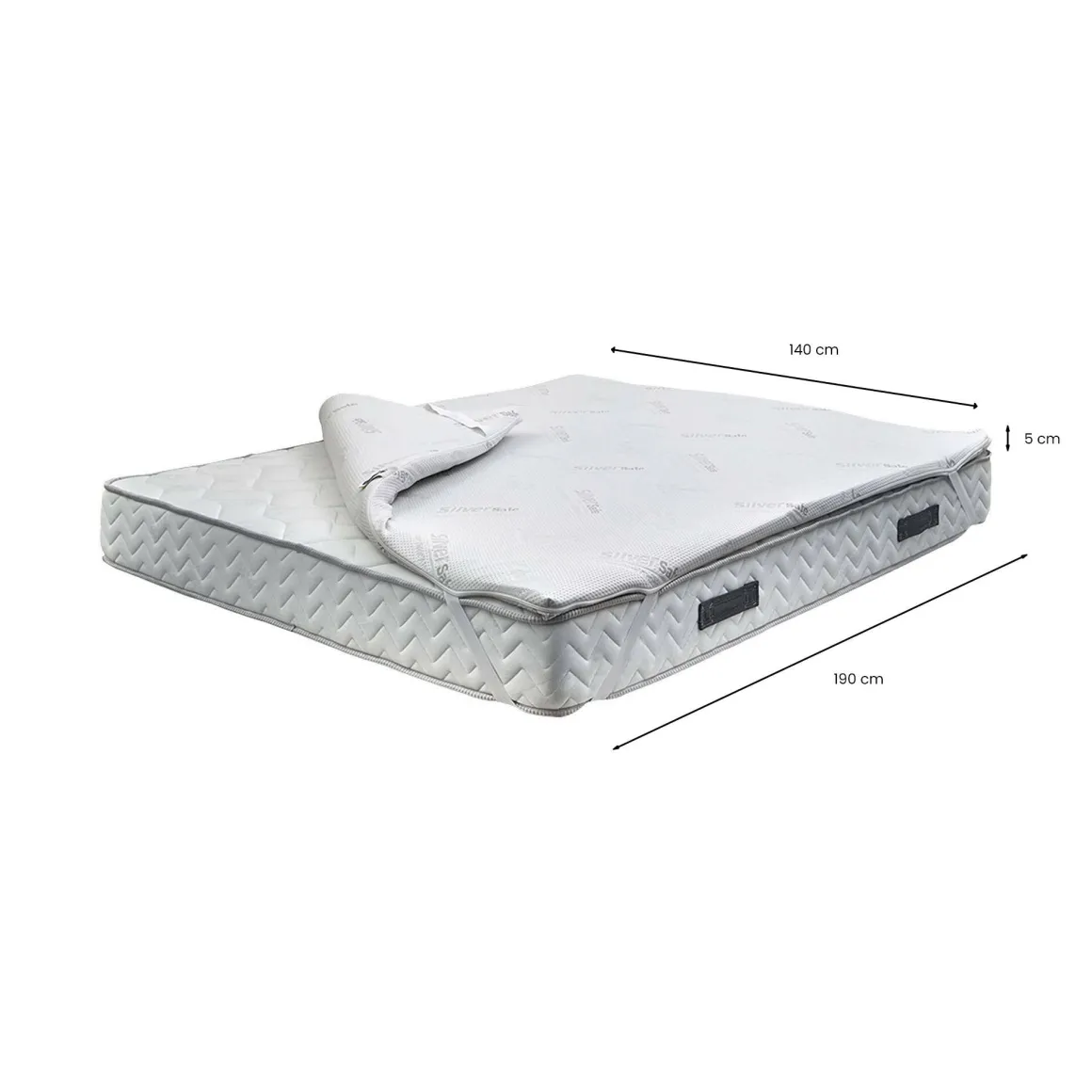 Topper Matrimoniali|Topper > Dmora Topper matrimoniale Alcatron, 100% Made in Italy, 140x200xh5 cm Bianco