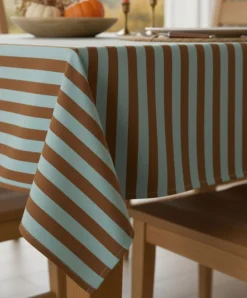 Tovaglia rettangolare no stiro 180x140 cm, azzurro e marrone - Funambola - By Sarah Balivo