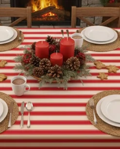 Tovaglia rettangolare no stiro 240x140 cm, beige e rosso scuro - Equilibrista - By Sarah Balivo