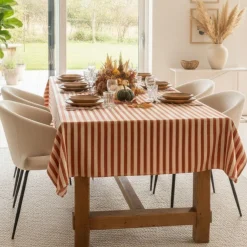 Tovaglia rettangolare no stiro 320x140 cm, arancione e beige - Trapezista - By Sarah Balivo