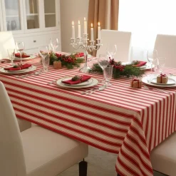 Tovaglia rettangolare no stiro 320x140 cm, beige e rosso scuro - Equilibrista - By Sarah Balivo