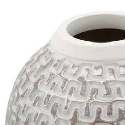Vaso Argento Bianco Disegni con Linee Geometriche Colore Struttura Bianco, - Banatano