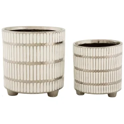 Oggettistica > Dmora Vaso Argento Bianco set 2 Vasi Colore Struttura Bianco, Diametro Vaso Grande: 20, Vaso Piccolo: 16 cm - Banofa Bianco, Argento