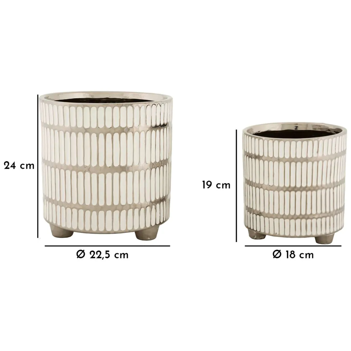 Oggettistica > Dmora Vaso Argento Bianco set 2 Vasi Colore Struttura Bianco, Diametro Vaso Grande: 20, Vaso Piccolo: 16 cm - Banofa Bianco, Argento
