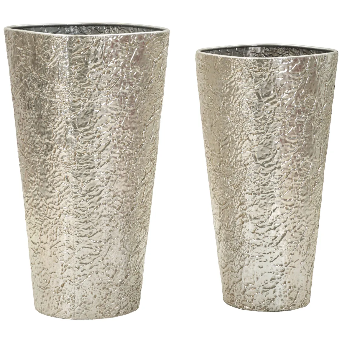 Vaso Argento set 2 Vasi, Finitura Effetto Materico, - Barale