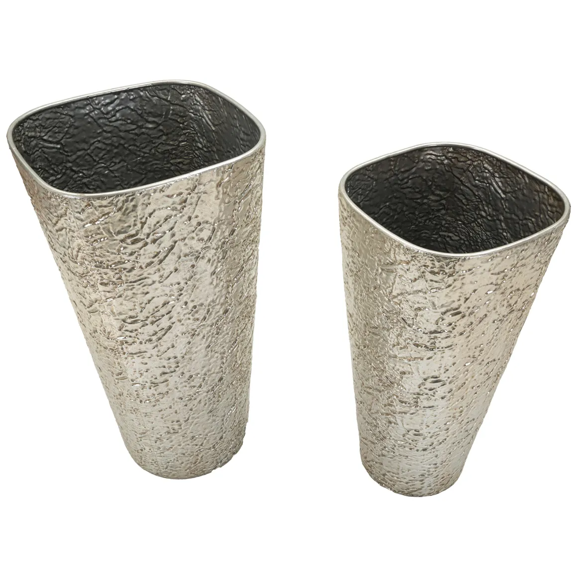 Vaso Argento set 2 Vasi, Finitura Effetto Materico, - Barale