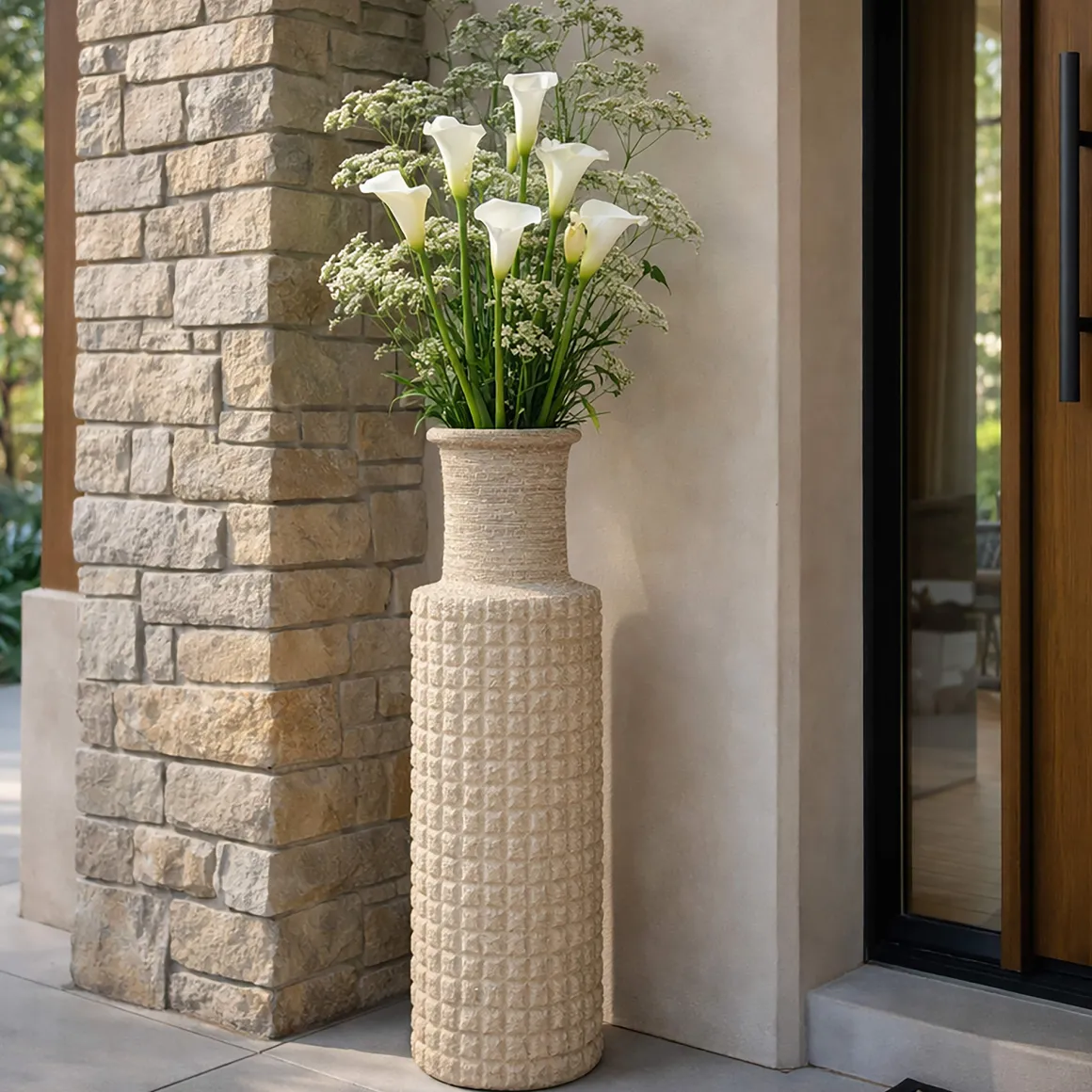 Oggettistica > Dmora Vaso Finitura Effetto Sabbia Diametro 18 cm, - Fatenoti Beige