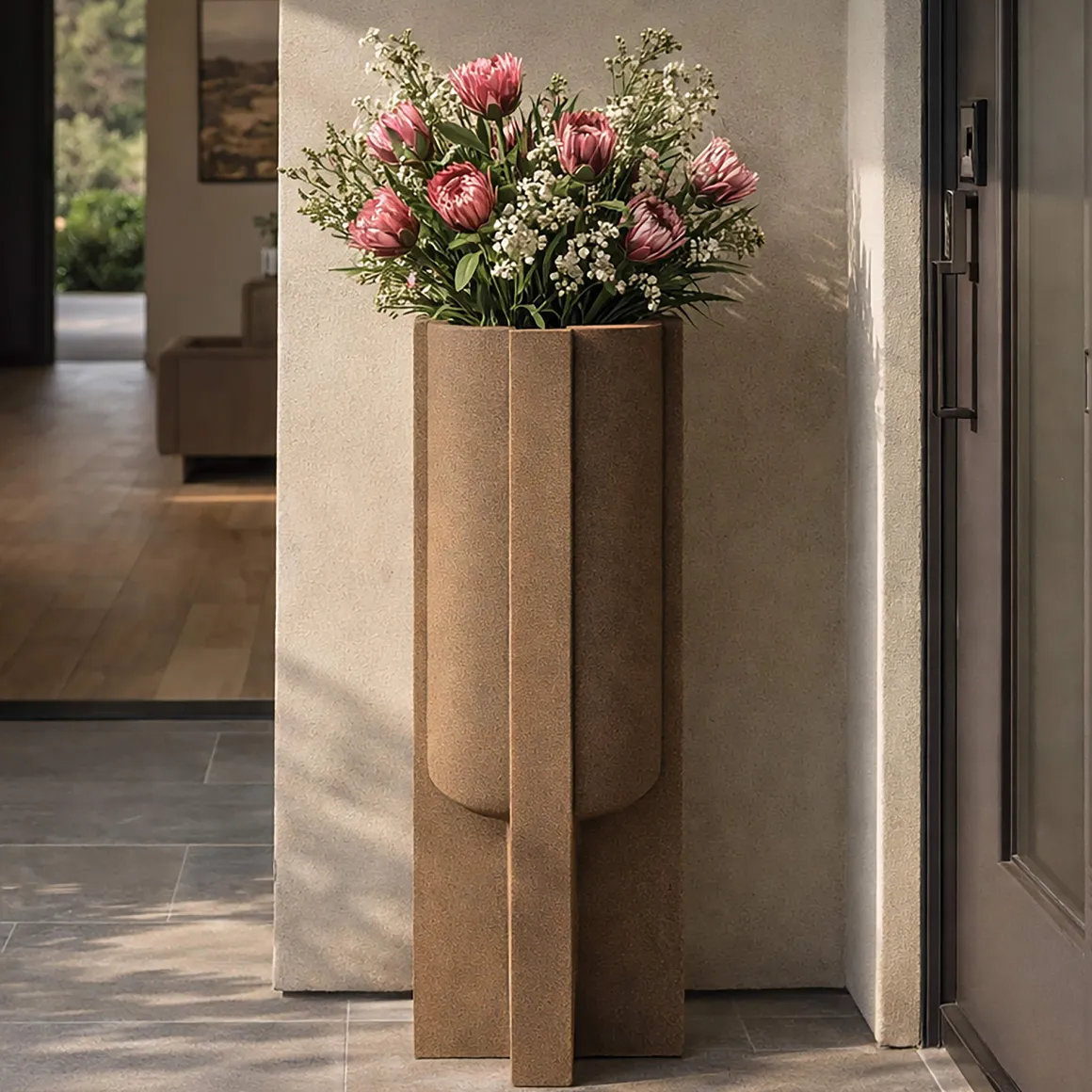 Oggettistica > Dmora Vaso Finitura Geometrica, - Fato Beige