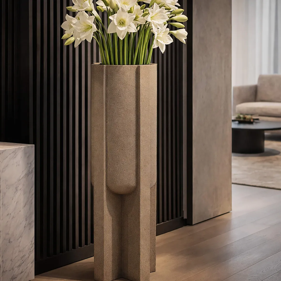 Oggettistica > Dmora Vaso Finitura Geometrica, - Fato Beige