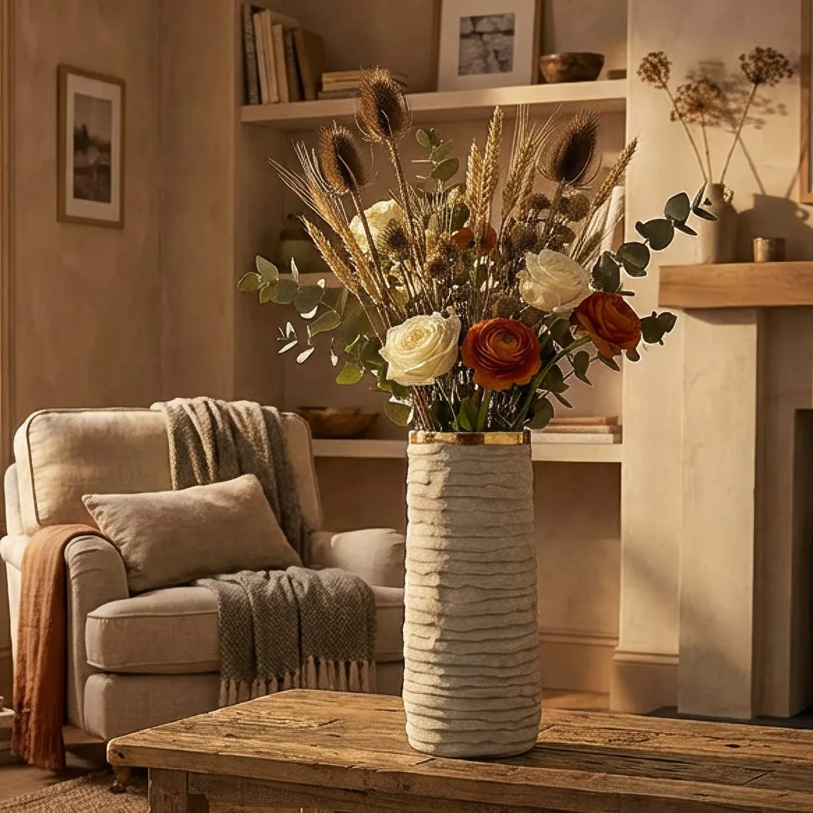 Vaso Beige oro Finitura Naturale Colore Struttura oro, - Fasezaha