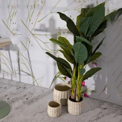 Oggettistica > Dmora Vaso Texture Verticale Effetto Legno Diametro Vaso Grande: 26.5, Vaso Medio: 20.5, Vaso Piccolo: 16.5 cm, - Bava Beige