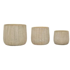 Oggettistica > Dmora Vaso Texture Verticale Effetto Legno Diametro Vaso Grande: 26.5, Vaso Medio: 20.5, Vaso Piccolo: 16.5 cm, - Bava Beige