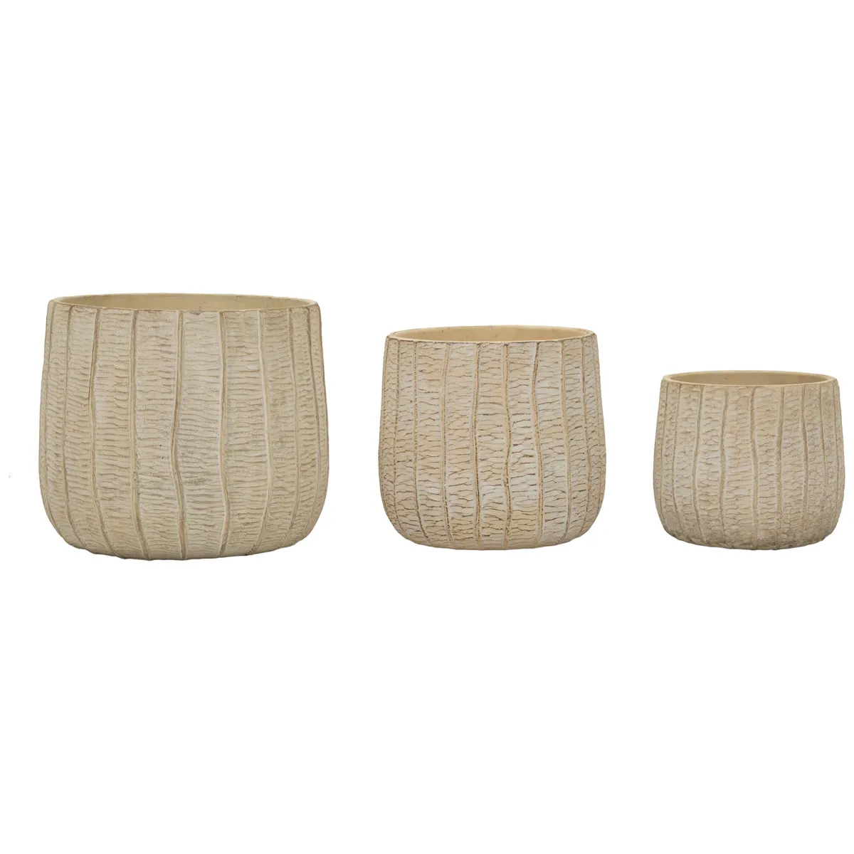 Oggettistica > Dmora Vaso Texture Verticale Effetto Legno Diametro Vaso Grande: 26.5, Vaso Medio: 20.5, Vaso Piccolo: 16.5 cm, - Bava Beige