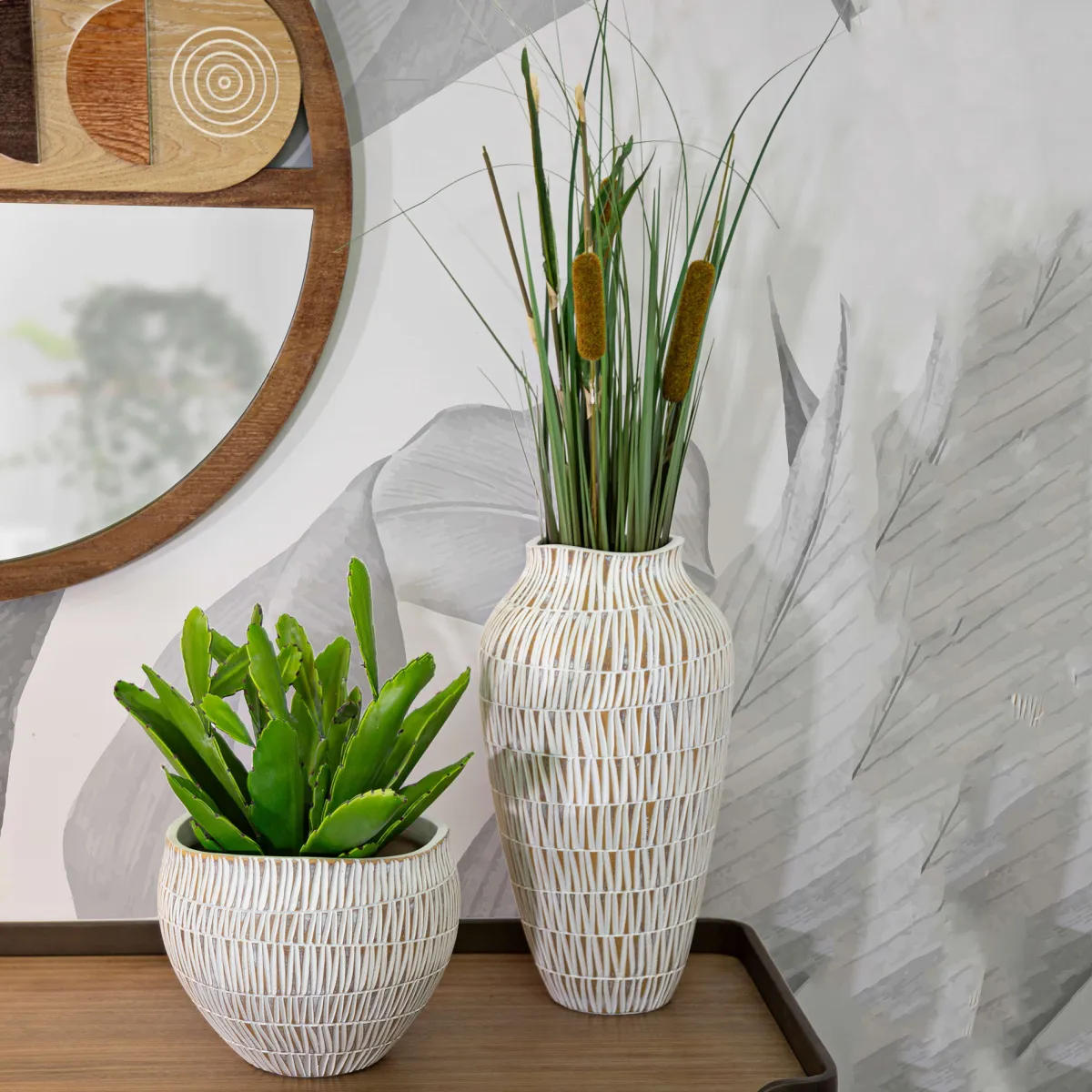 Oggettistica > Dmora Vaso Bianco Beige Colore Struttura Beige Diametro 12 cm, - Rugero Beige, Bianco