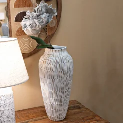 Oggettistica > Dmora Vaso Bianco Beige Colore Struttura Beige Diametro 22 cm, - Naldo Beige, Bianco