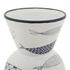 Oggettistica > Dmora Vaso Bianco blu Disegni con Pesci Colore Struttura blu, - Silva Blu, Bianco