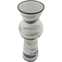 Oggettistica > Dmora Vaso Bianco blu Disegni con Pesci Colore Struttura blu, - Silva Blu, Bianco