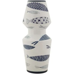 Oggettistica > Dmora Vaso Bianco blu Disegni con Pesci Colore Struttura blu, Diametro 6 cm - Aurel Blu, Bianco