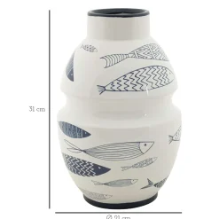 Vaso Bianco blu Disegni con Pesci Colore Struttura blu, Diametro 7.5 cm - Cosmo