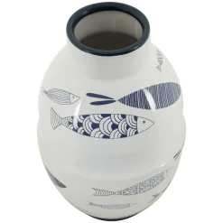 Vaso Bianco blu Disegni con Pesci Colore Struttura blu, Diametro 7.5 cm - Cosmo