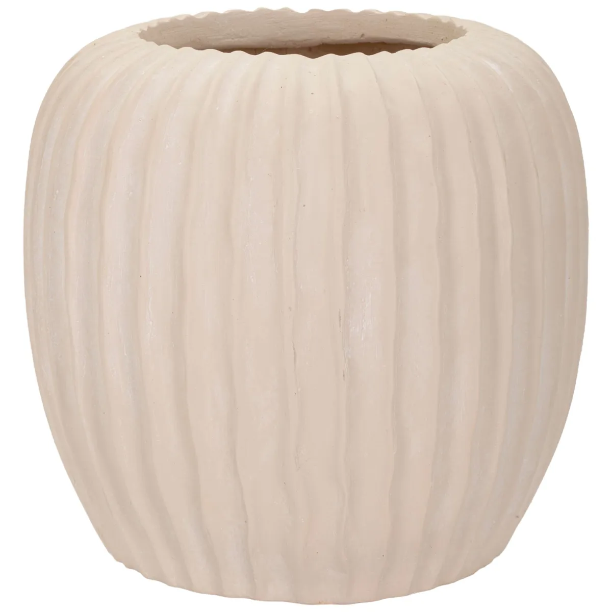 Oggettistica > Dmora Vaso Finitura Scanalata Diametro 16 cm, Sfumatura Colore Struttura Crema - Pangni Bianco Crema