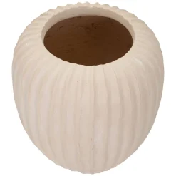 Oggettistica > Dmora Vaso Finitura Scanalata Diametro 16 cm, Sfumatura Colore Struttura Crema - Pangni Bianco Crema