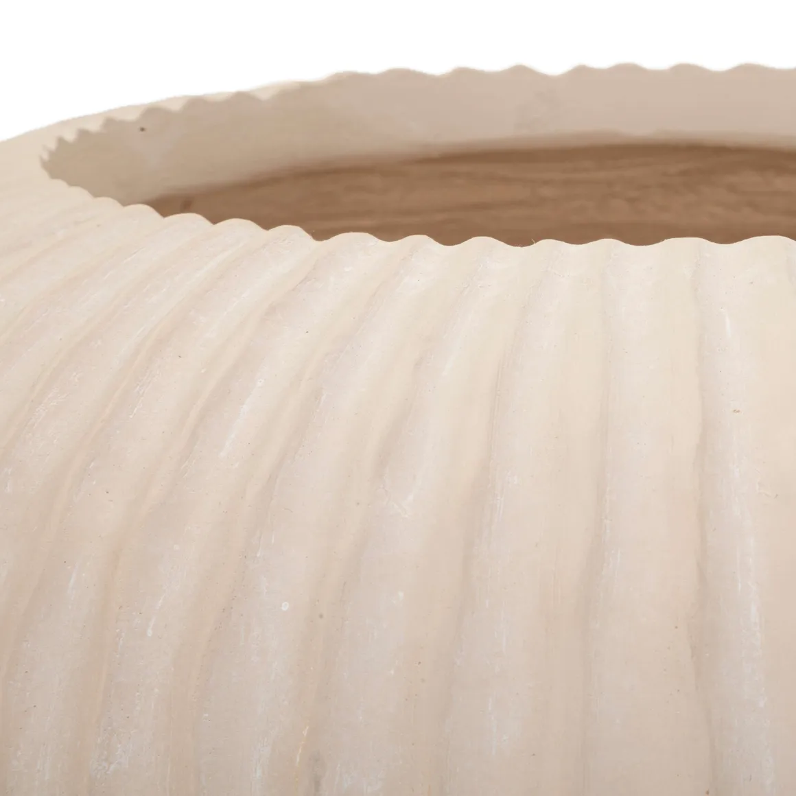 Vaso Bianco Crema Finitura Scanalata Diametro 22 cm, Sfumatura Colore Struttura Crema - Arvid