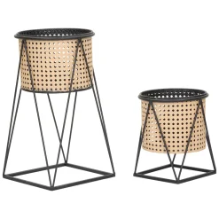 Oggettistica > Dmora Vaso Bianco Crema Nero set 2 Vasi, Portavasi Rimovibili Colore Struttura Nero, Diametro Vaso Grande: 20, Vaso Piccolo: 18 cm - Sisimi Nero, Bianco Crema