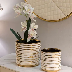 Oggettistica > Dmora Vaso Bianco oro set 2 Vasi Colore Struttura oro, Diametro Vaso Grande: 21, Vaso Piccolo: 16 cm - Banivaka Oro, Bianco