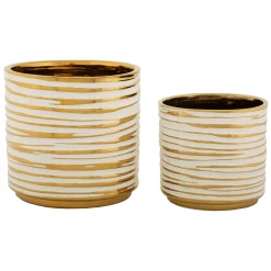 Oggettistica > Dmora Vaso Bianco oro set 2 Vasi Colore Struttura oro, Diametro Vaso Grande: 21, Vaso Piccolo: 16 cm - Banivaka Oro, Bianco