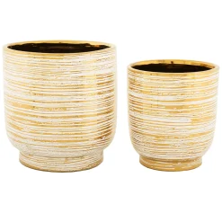 Vaso Bianco oro set 2 Vasi Colore Struttura oro, Diametro Vaso Grande: 21, Vaso Piccolo: 16 cm - Bano