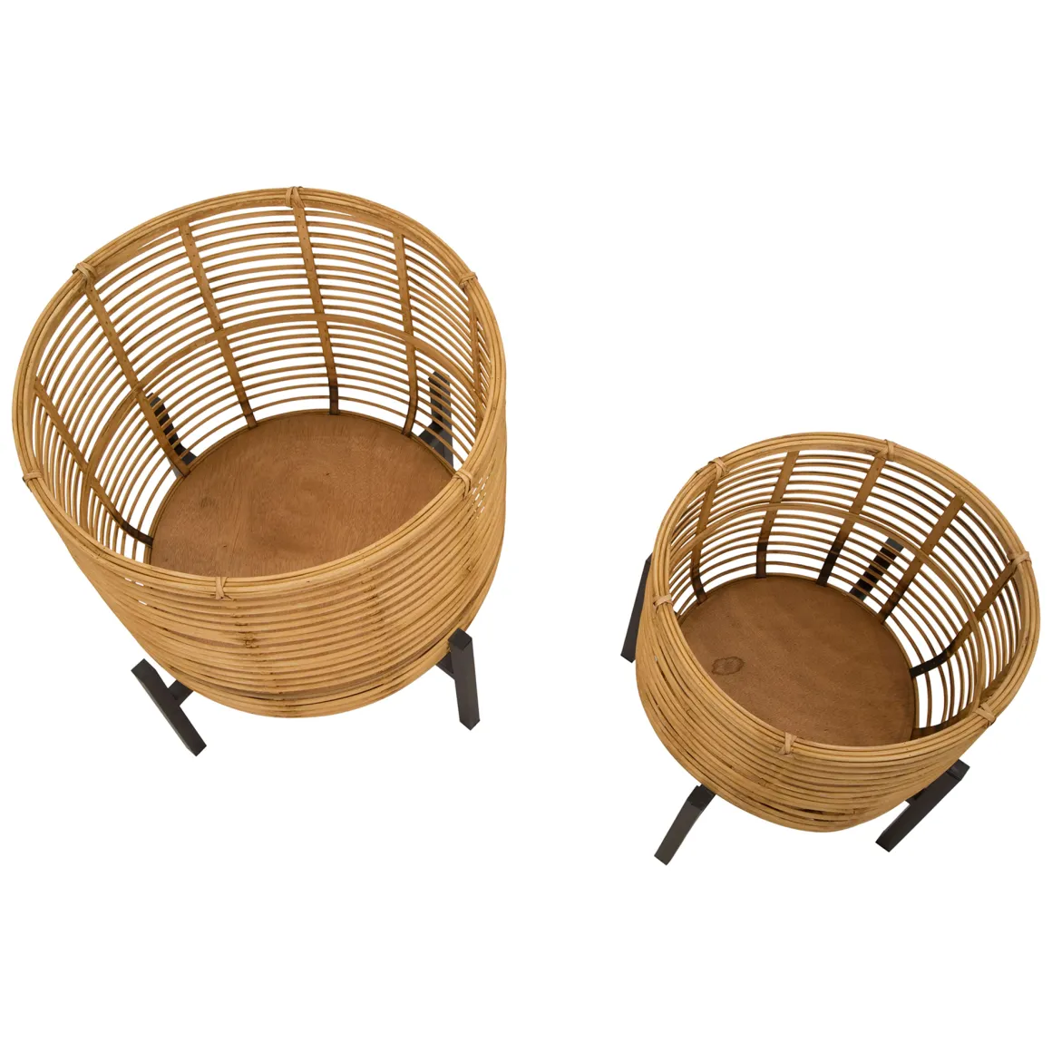 Vaso Marrone Rovere Nero set 2 Vasi, Portavasi Rimovibili Colore Struttura Nero, Diametro Vaso Grande: 39, Vaso Piccolo: 30 cm - Bocas