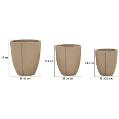 Oggettistica > Dmora Vaso set 3 Vasi Diametro Vaso Grande: 39, Vaso Medio: 33, Vaso Piccolo: 27 cm, - Gabava Marrone
