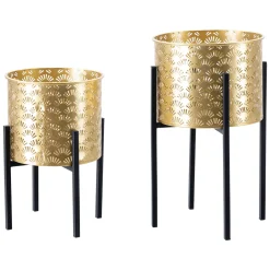 Vaso oro Nero set 2 Vasi, Portavasi Rimovibili Colore Struttura Nero, Diametro Vaso Grande: 20, Vaso Piccolo: 17 cm - Timna