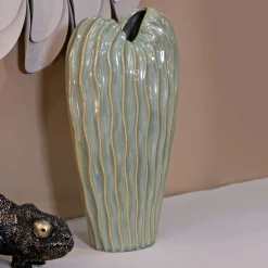 Vaso Verde Beige Finitura Effetto Materico Colore Struttura Beige, - Batesiro