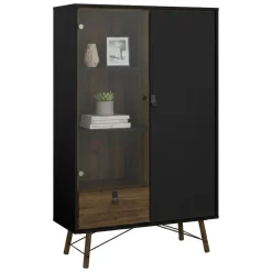 Vetrine > Dmora Vetrina 2 ante 101x40x161h cm nera e noce - Mora Marrone, Nero Noce