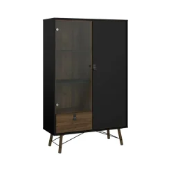 Vetrine > Dmora Vetrina 2 ante 101x40x161h cm nera e noce - Mora Marrone, Nero Noce