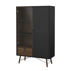 Vetrine > Dmora Vetrina 2 ante 101x40x161h cm nera e noce - Mora Marrone, Nero Noce