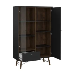 Vetrine > Dmora Vetrina 2 ante 101x40x161h cm nera e noce - Mora Marrone, Nero Noce