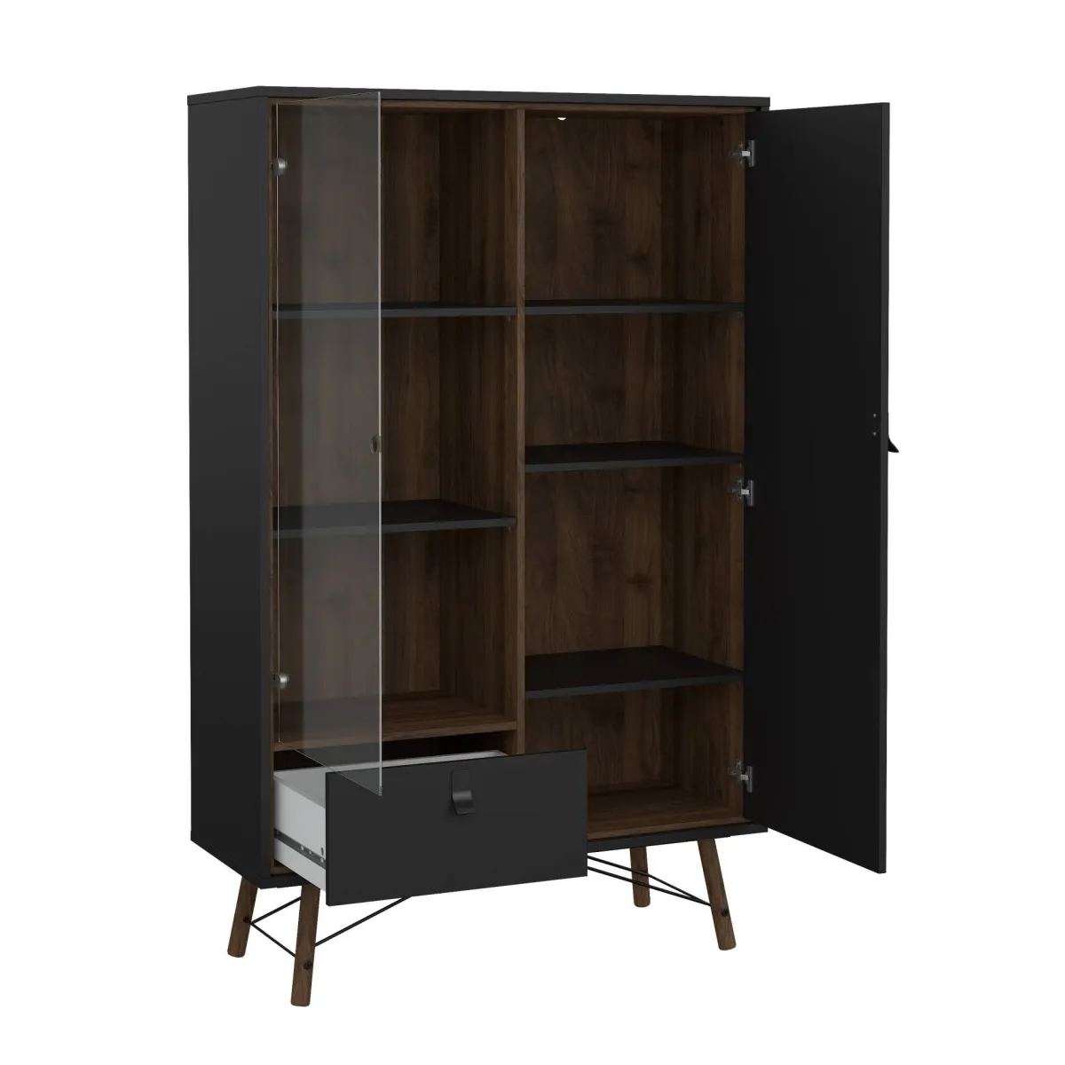 Vetrine > Dmora Vetrina 2 ante 101x40x161h cm nera e noce - Mora Marrone, Nero Noce