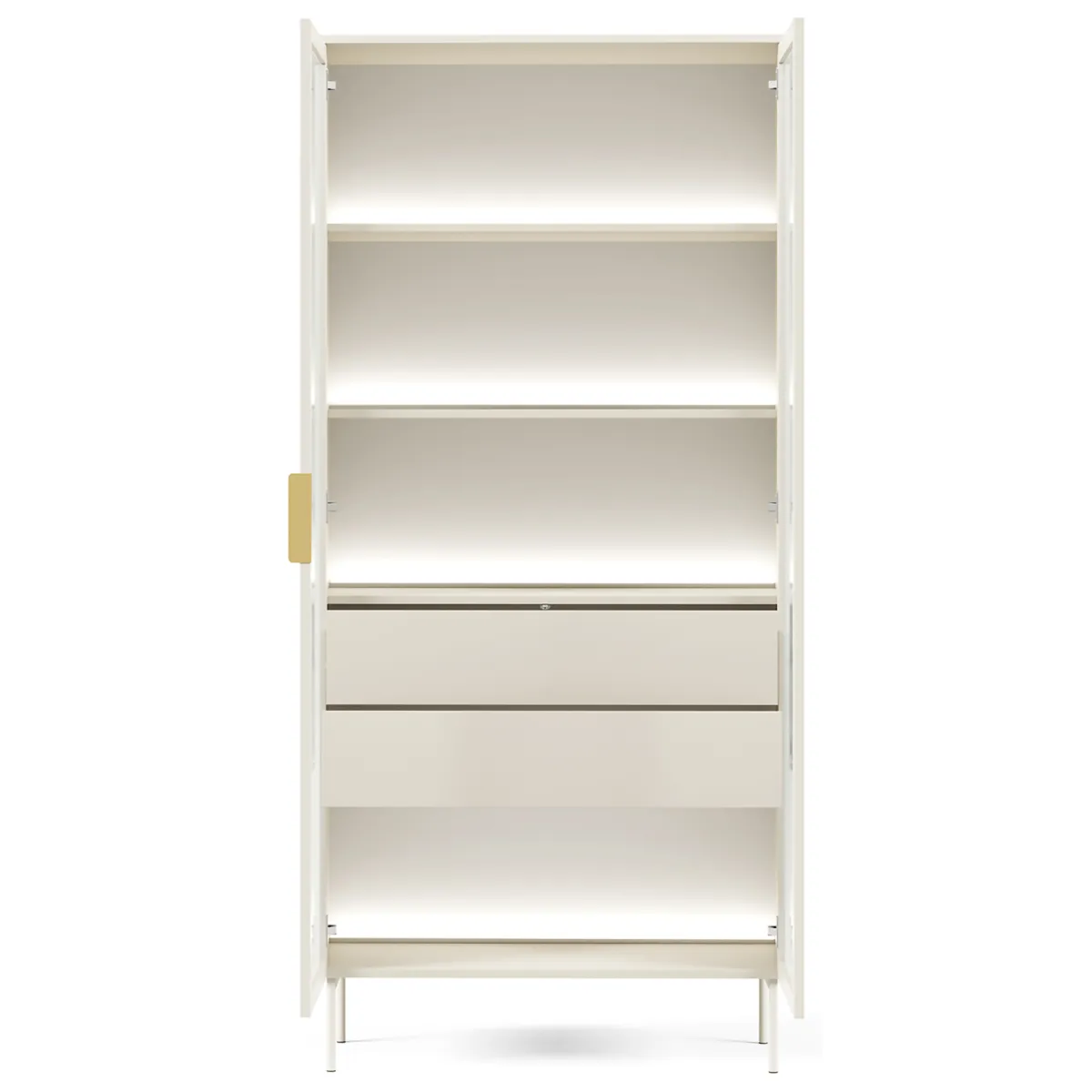Vetrine > Dmora Vetrina Beige Cashmere Trasparente 4 Ripiani 2 Cassetti 92x39x195h cm, 2 Ante - Lafafasa Trasparente, Beige Cashmere