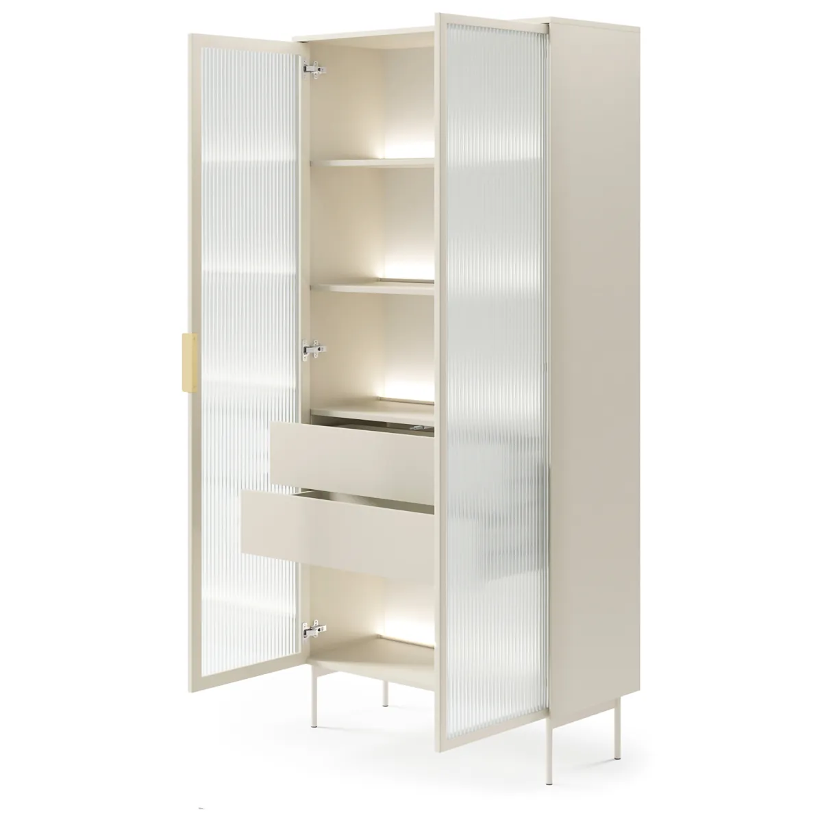 Vetrine > Dmora Vetrina Beige Cashmere Trasparente 4 Ripiani 2 Cassetti 92x39x195h cm, 2 Ante - Lafafasa Trasparente, Beige Cashmere